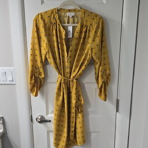 Elegant Yellow Patterned Long Sleeve Dress
